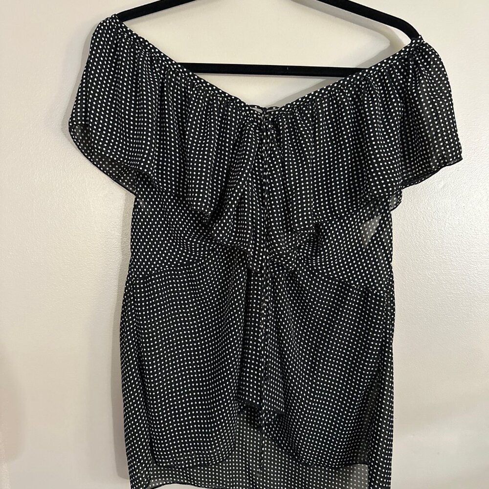Lane Bryant Blouse Off The Shoulder Black White Dot Sheer Lined Shirt Size 20